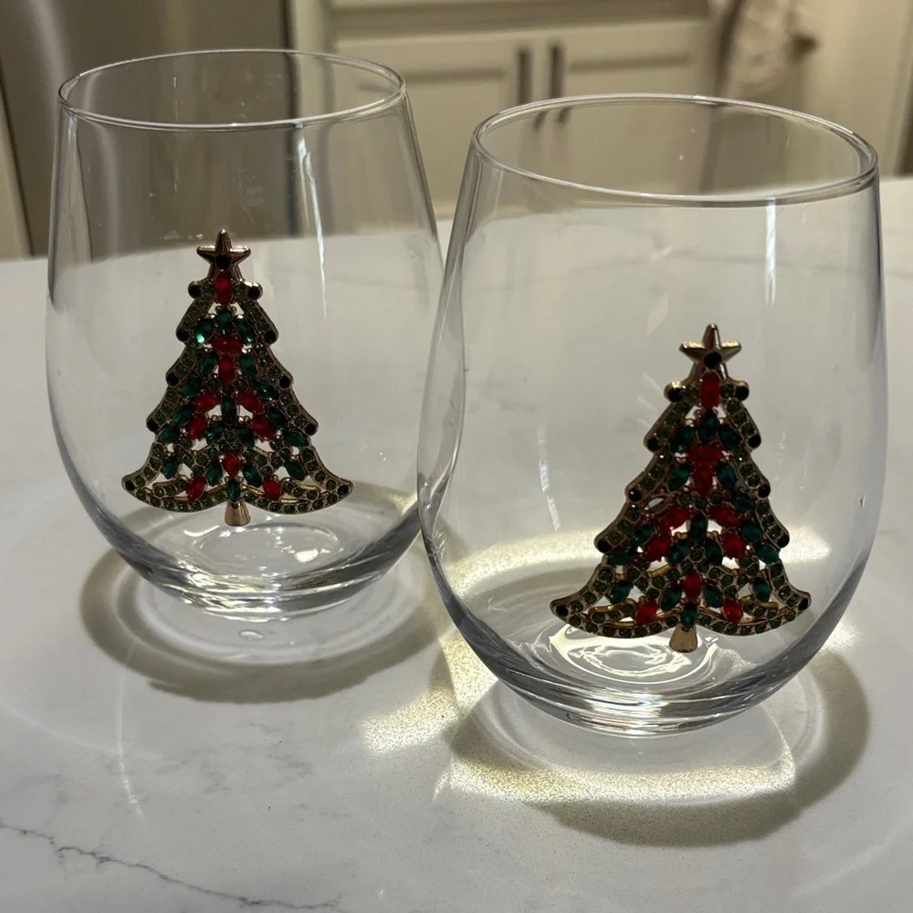 Holiday Tree Stemless Wine Glasses